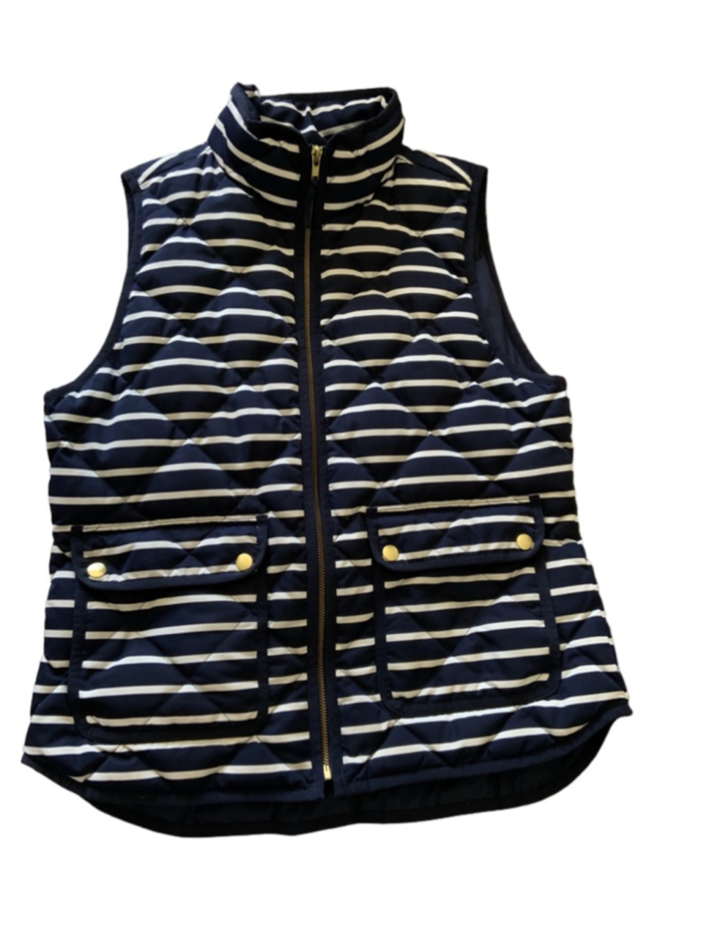 J.Crew Navy White Striped Quilted Vest Medium